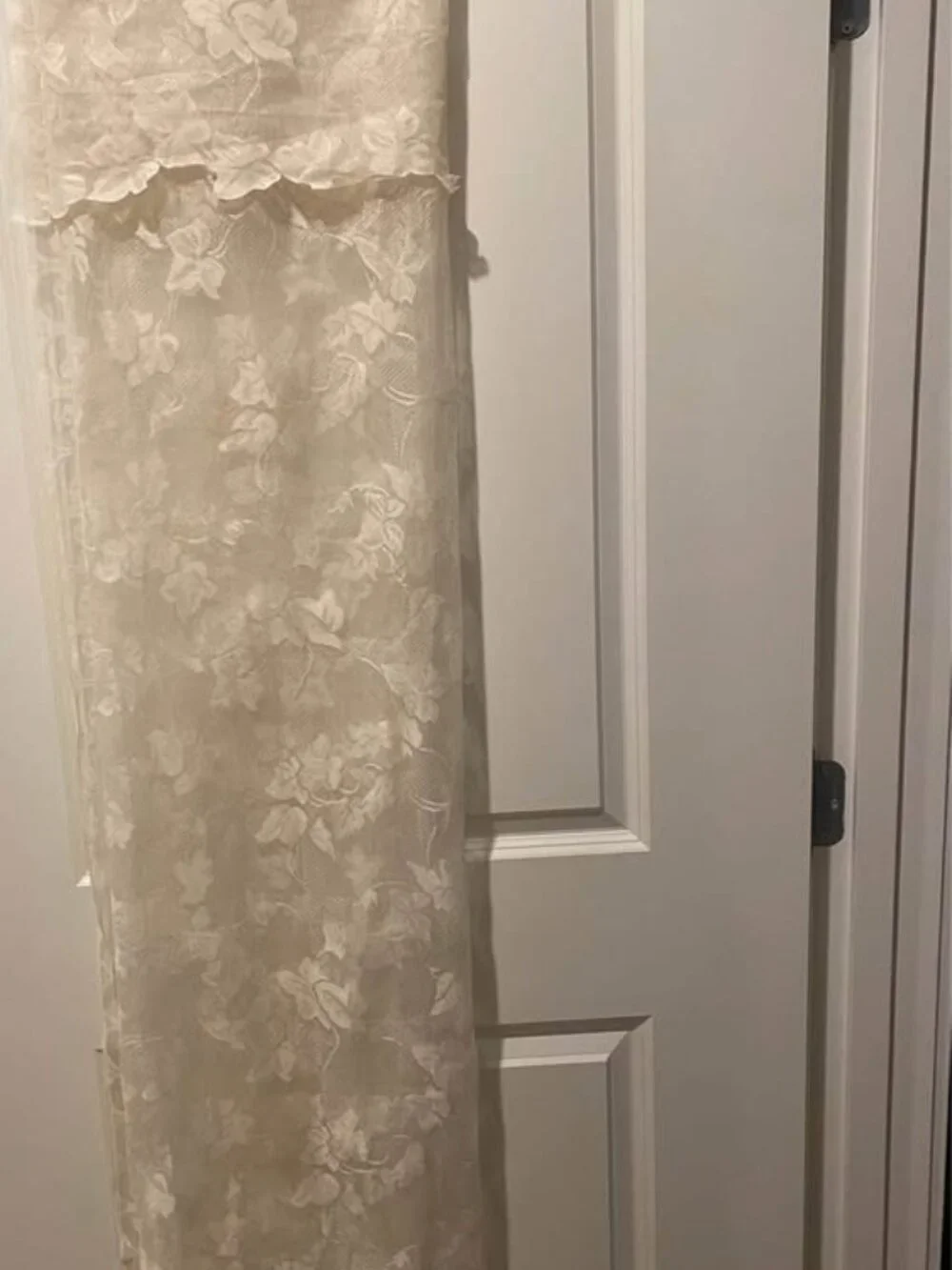 Set of 2 Ivory Lace Curtain Panels 55” x 60” | Scalloped Edge Leaf Pattern